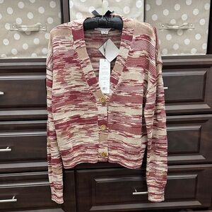 Veronica Beard Burgundy and Beige Cardigan